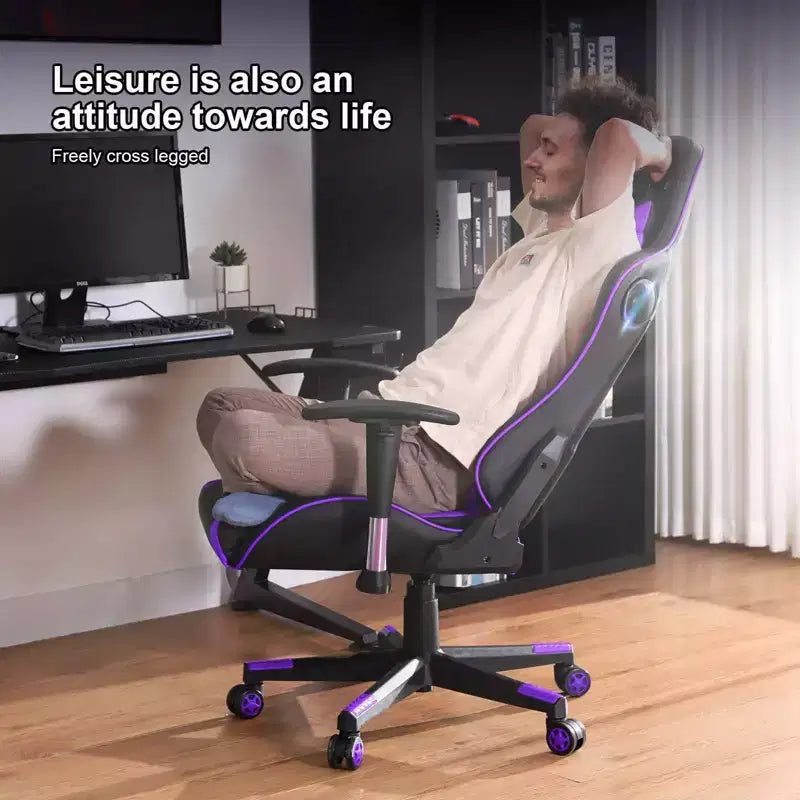 Silla de juego GTRACING con altavoces Bluetooth, silla de oficina de respaldo alto de PU, morado