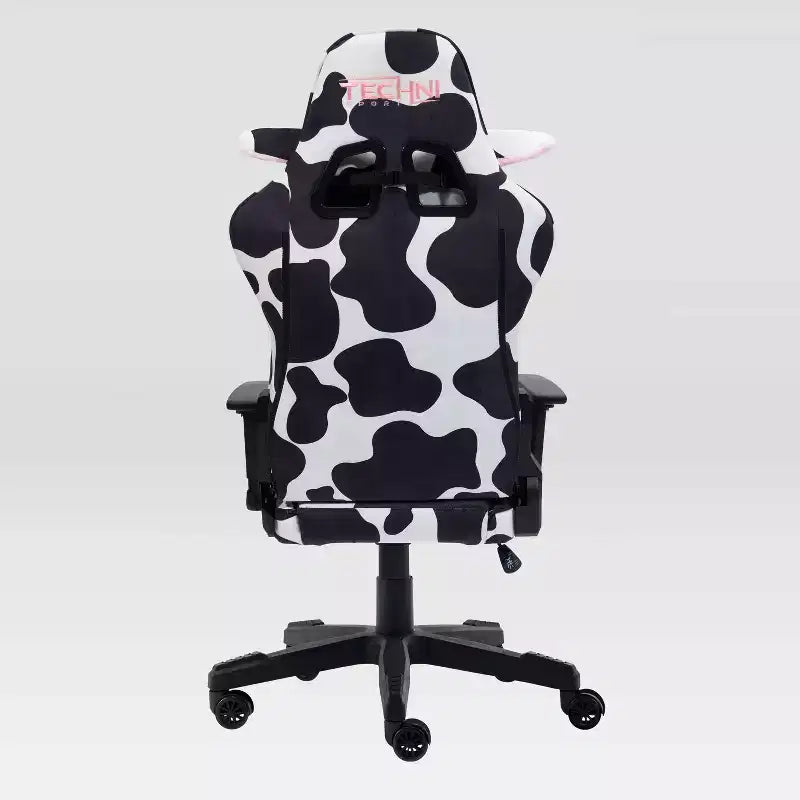 Ts85 Silla gamer de lujo con estampado de vaca - Techni Sport: Tapizado de terciopelo, espuma viscoelástica, ajustable