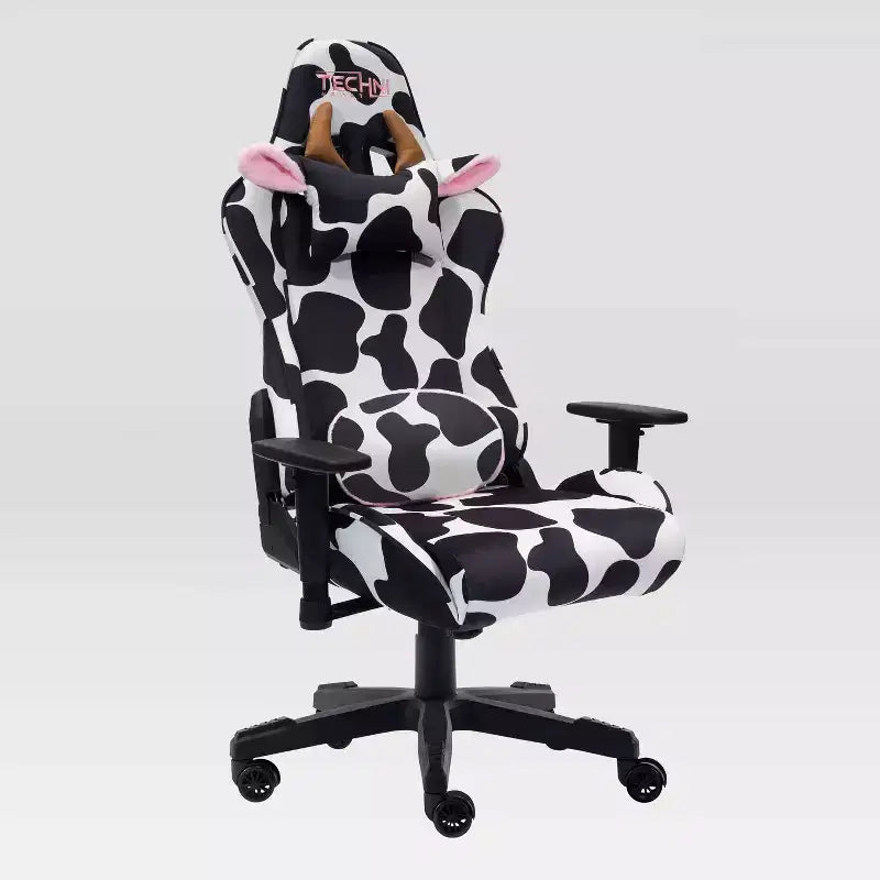Ts85 Silla gamer de lujo con estampado de vaca - Techni Sport: Tapizado de terciopelo, espuma viscoelástica, ajustable