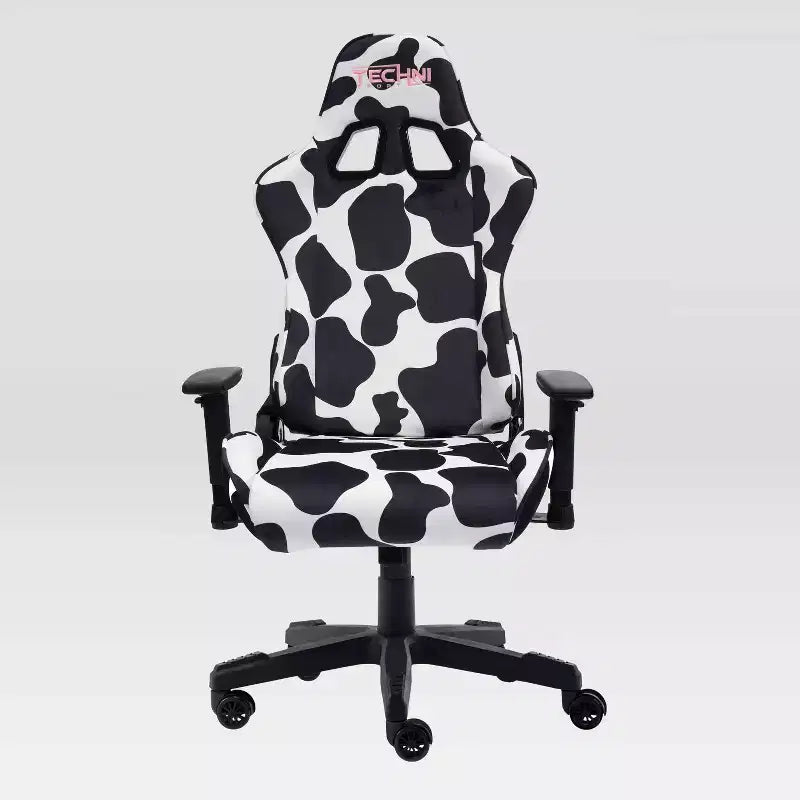 Ts85 Silla gamer de lujo con estampado de vaca - Techni Sport: Tapizado de terciopelo, espuma viscoelástica, ajustable