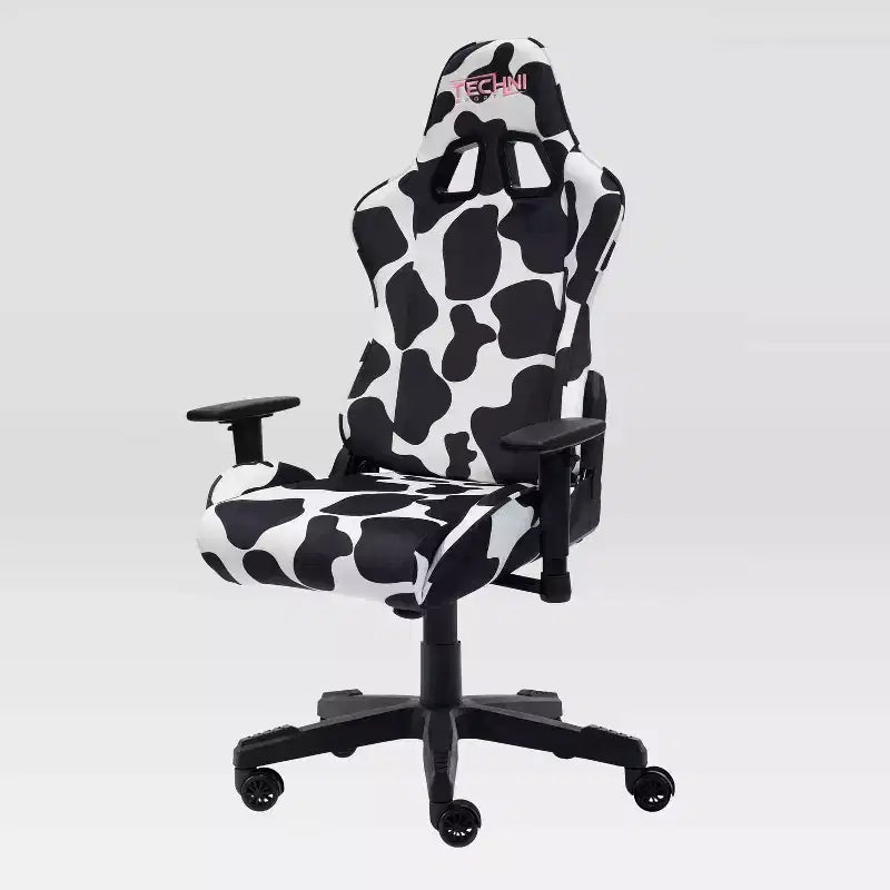 Ts85 Silla gamer de lujo con estampado de vaca - Techni Sport: Tapizado de terciopelo, espuma viscoelástica, ajustable