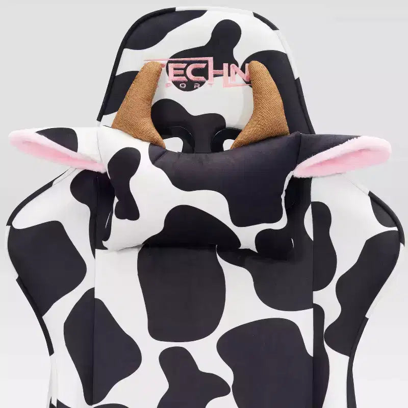 Ts85 Silla gamer de lujo con estampado de vaca - Techni Sport: Tapizado de terciopelo, espuma viscoelástica, ajustable