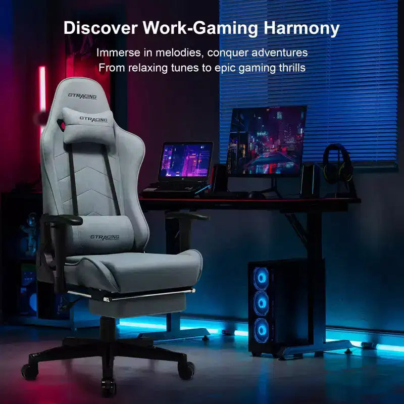 Silla gaming GTRACING con reposapiés, silla de oficina reclinable ergonómica con soporte lumbar, azul