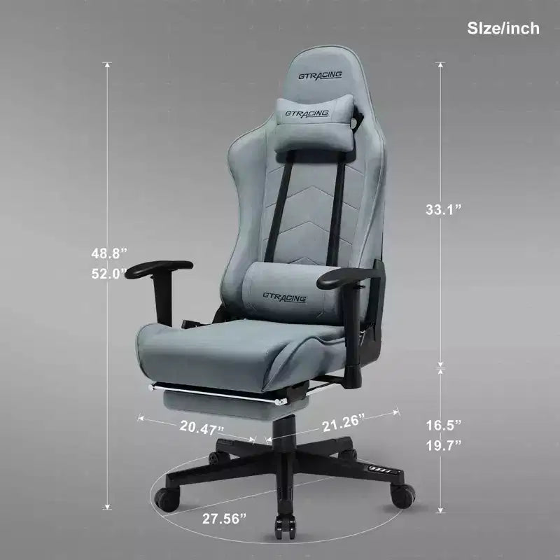 Silla gaming GTRACING con reposapiés, silla de oficina reclinable ergonómica con soporte lumbar, azul