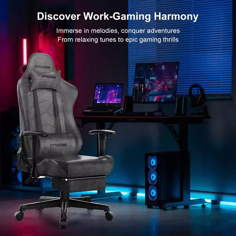 Silla gamer GTRACING con reposapiés, silla de oficina reclinable ergonómica con soporte lumbar, gris