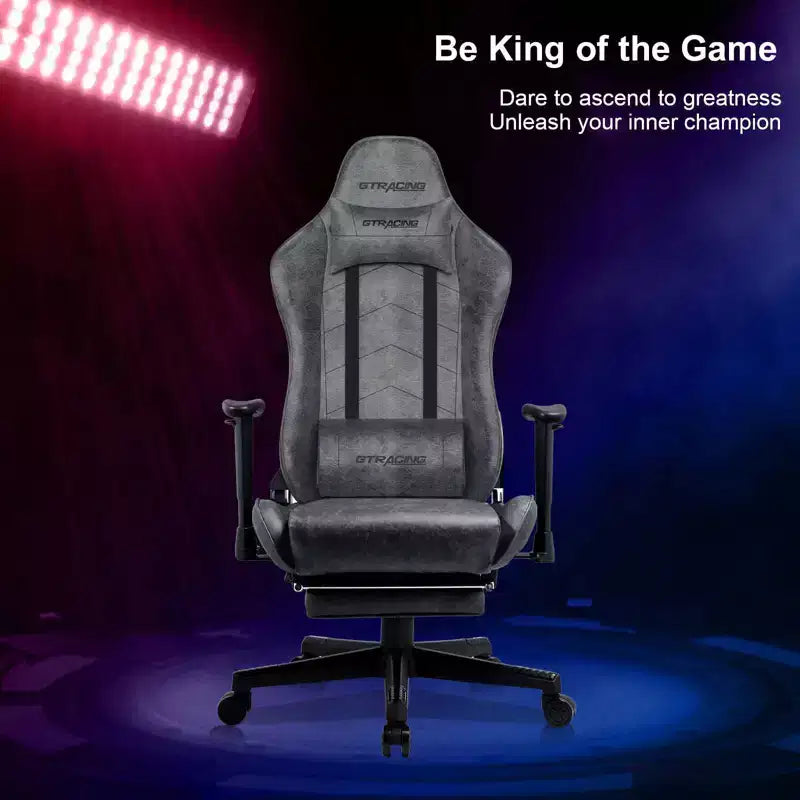 Silla gamer GTRACING con reposapiés, silla de oficina reclinable ergonómica con soporte lumbar, gris