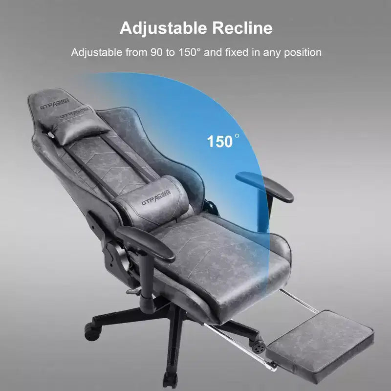 Silla gamer GTRACING con reposapiés, silla de oficina reclinable ergonómica con soporte lumbar, gris