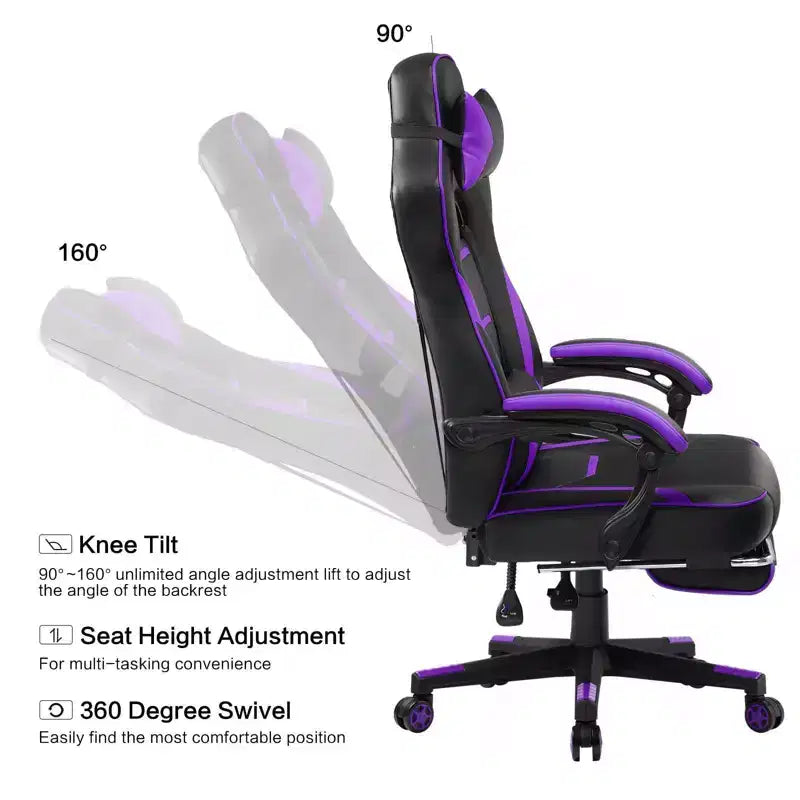 Silla Gaming LUCKRACER con Reposapiés Silla de Escritorio de Oficina de Respaldo Alto Púrpura