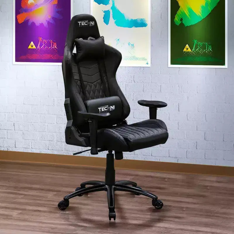 Ts-5100 Silla ergonómica de videojuegos con respaldo alto estilo de carreras - Techni Sport: giratoria, ajustable