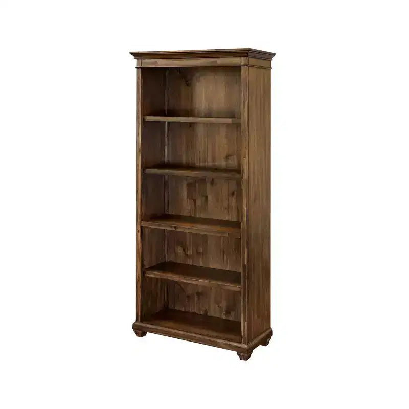 Estantería tradicional de madera de 74" con puertas – 4 estantes, acabado marrón envejecido, completamente ensamblada
