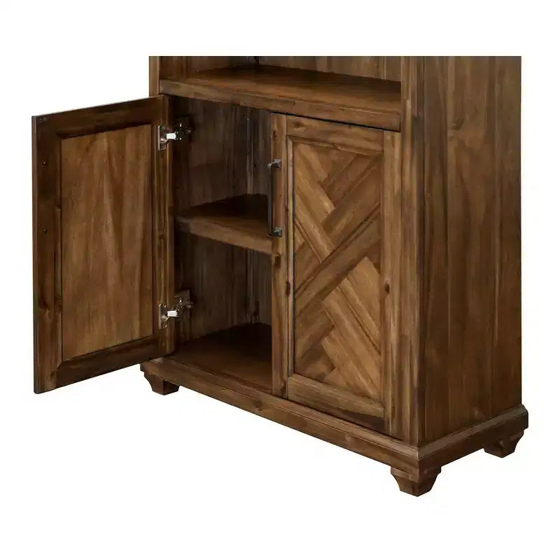 Estantería tradicional de madera de 74" con puertas – 4 estantes, acabado marrón envejecido, completamente ensamblada