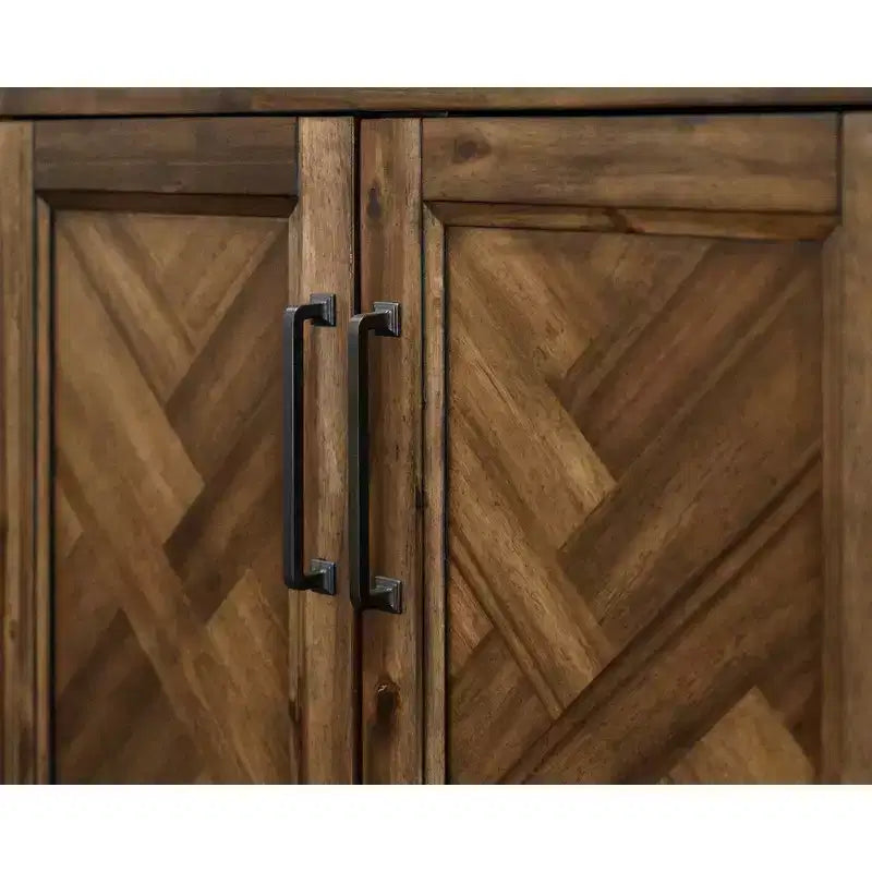 Estantería tradicional de madera de 74" con puertas – 4 estantes, acabado marrón envejecido, completamente ensamblada