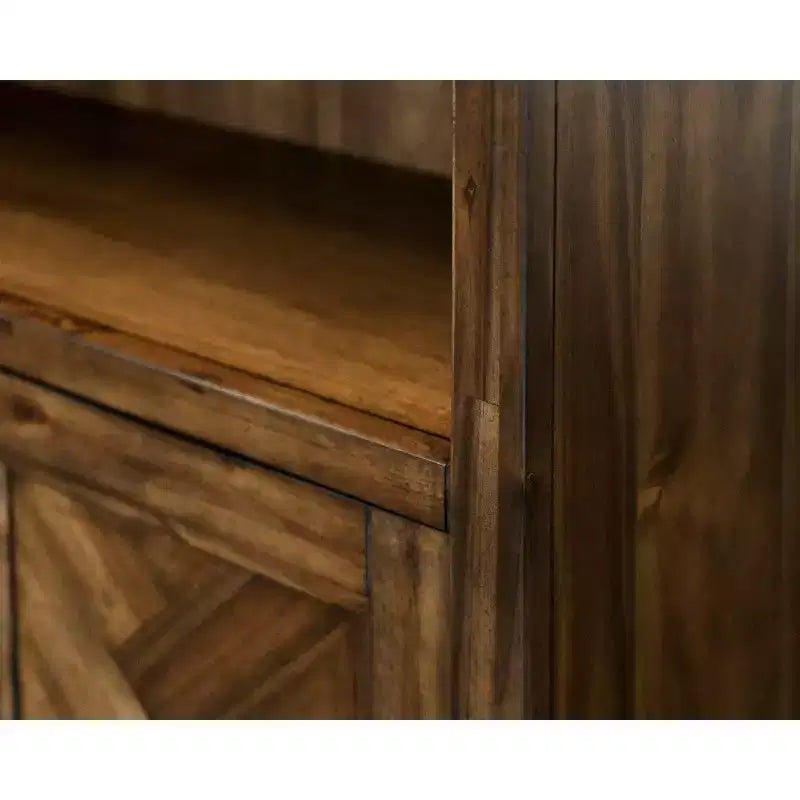 Estantería tradicional de madera de 74" con puertas – 4 estantes, acabado marrón envejecido, completamente ensamblada
