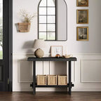 Mesa de Sofá Consola – 40" Estrecha, Chapa de Roble Negro Recuperado, 2 Niveles, Estilo Rústico