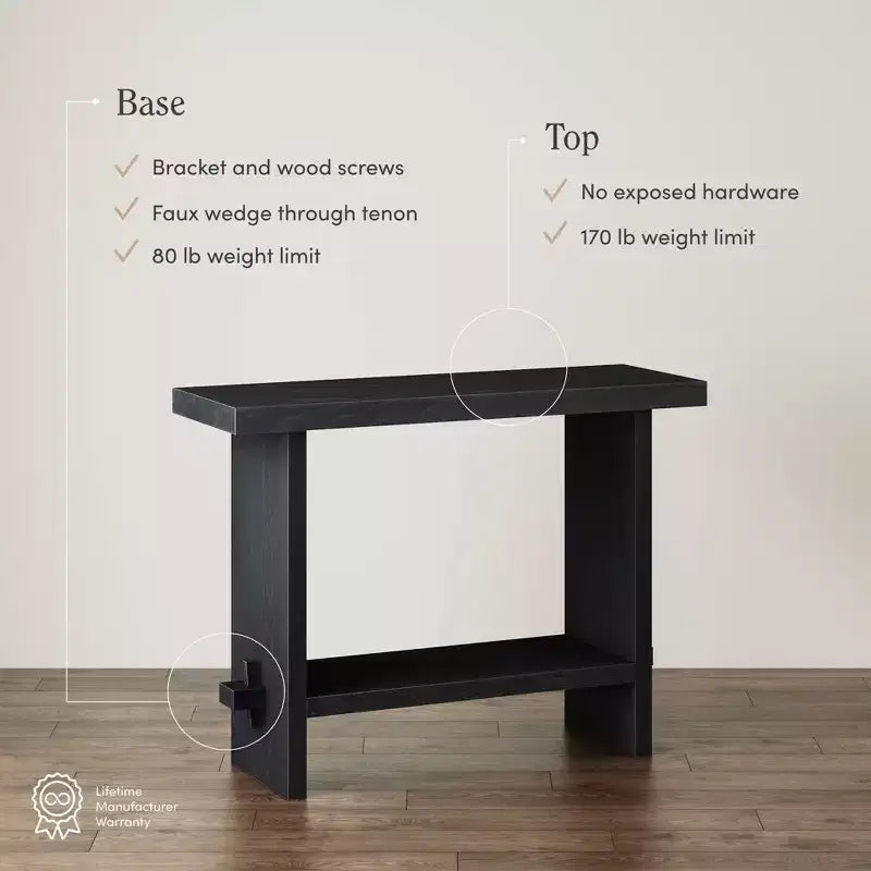 Mesa de Sofá Consola – 40" Estrecha, Chapa de Roble Negro Recuperado, 2 Niveles, Estilo Rústico