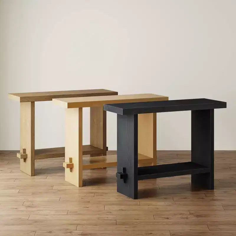 Mesa de Sofá Consola – 40" Estrecha, Chapa de Roble Negro Recuperado, 2 Niveles, Estilo Rústico