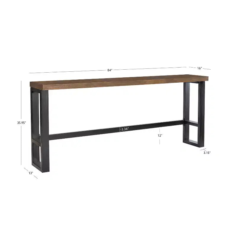 Mesa de Bar Sofá de Estilo Rústico – Consola Industrial Moderna, Nogal y Marco de Metal Negro