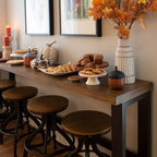 Mesa de Bar Sofá de Estilo Rústico – Consola Industrial Moderna, Nogal y Marco de Metal Negro