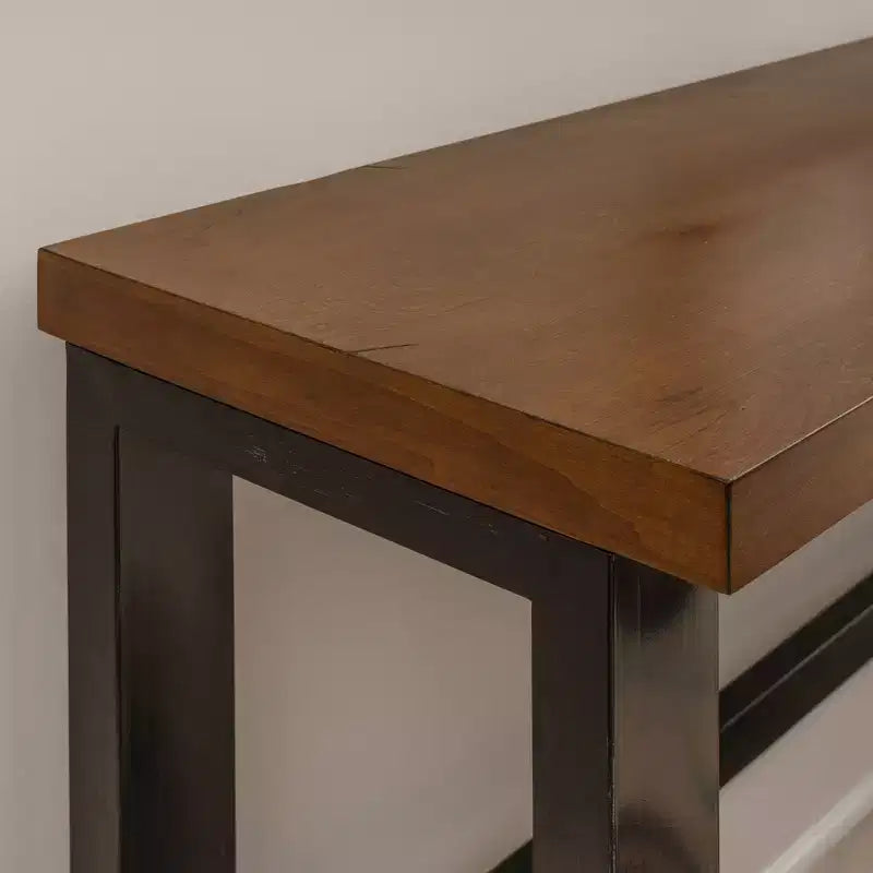 Mesa de Bar Sofá de Estilo Rústico – Consola Industrial Moderna, Nogal y Marco de Metal Negro