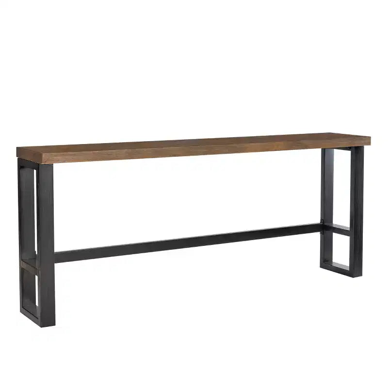 Mesa de Bar Sofá de Estilo Rústico – Consola Industrial Moderna, Nogal y Marco de Metal Negro