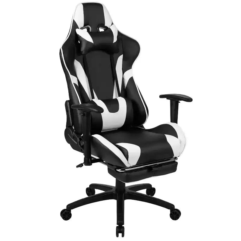 Silla de juego Flash Furniture X30 Silla ergonómica de oficina tipo carreras para computadora con respaldo totalmente reclinable y reposapiés deslizable en LeatherSoft rojo