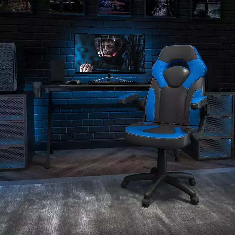 Flash Furniture X10 Silla de juego Silla de oficina de carreras ergonómica para computadora PC Silla giratoria ajustable con brazos abatibles