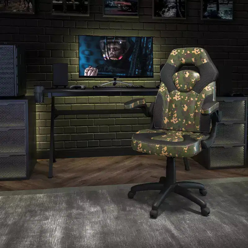 Flash Furniture X10 Silla de juego Silla de oficina de carreras ergonómica para computadora PC Silla giratoria ajustable con brazos abatibles