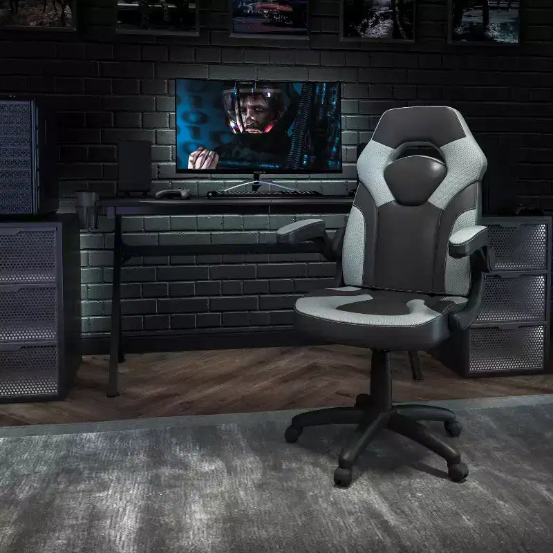 Flash Furniture X10 Silla de juego Silla de oficina de carreras ergonómica para computadora PC Silla giratoria ajustable con brazos abatibles