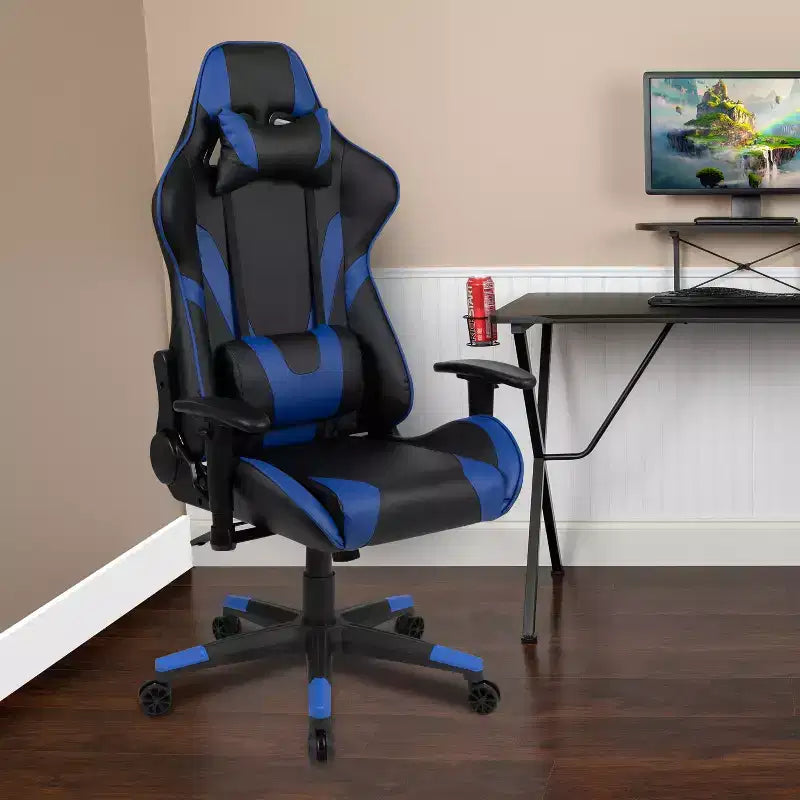Silla de juego ergonómica Emma and Oliver Racing con respaldo reclinable en piel sintética roja