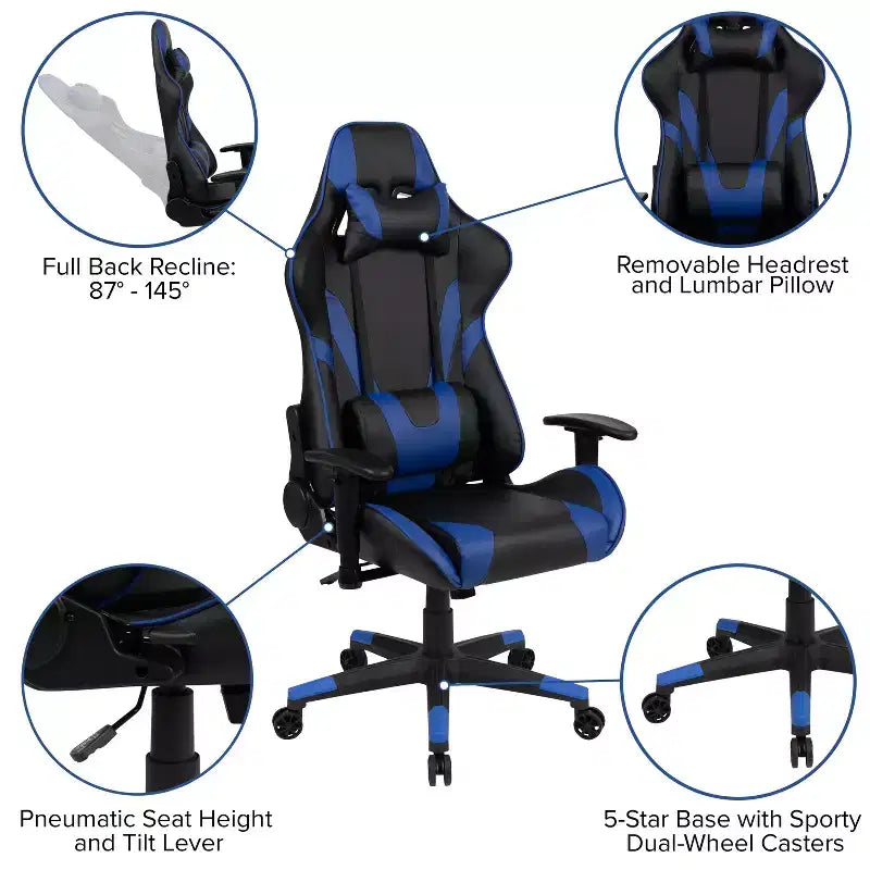 Silla de juego ergonómica Emma and Oliver Racing con respaldo reclinable en piel sintética roja