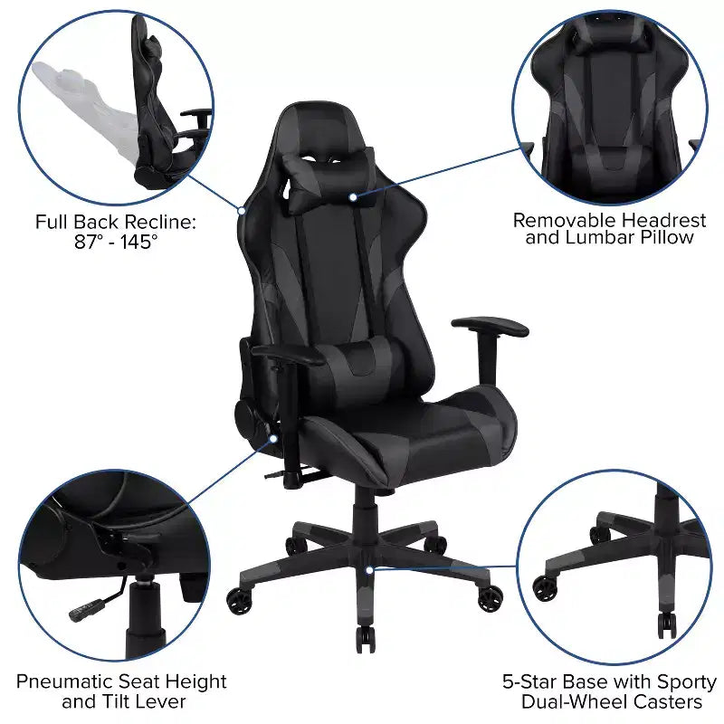 Silla de juego ergonómica Emma and Oliver Racing con respaldo reclinable en piel sintética roja