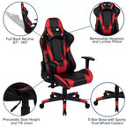 Silla de juego ergonómica Emma and Oliver Racing con respaldo reclinable en piel sintética roja