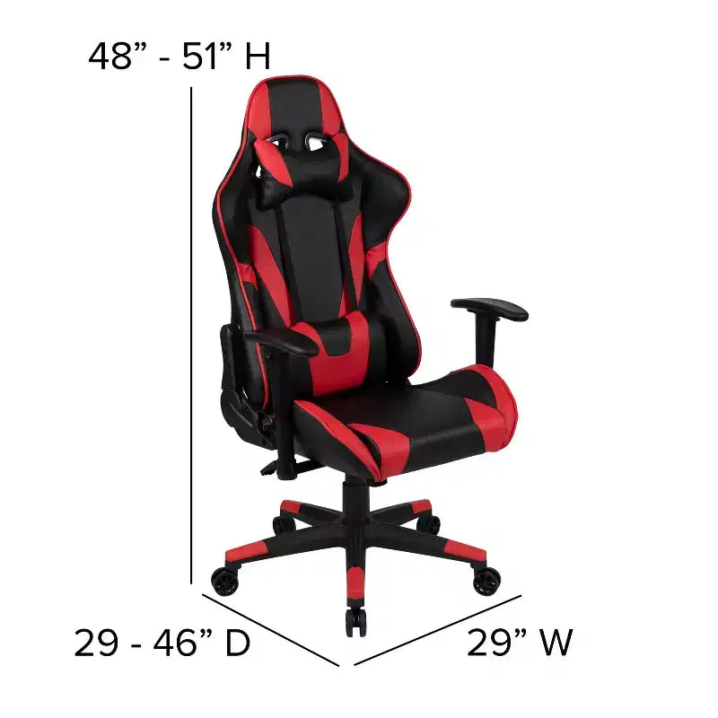 Silla de juego ergonómica Emma and Oliver Racing con respaldo reclinable en piel sintética roja