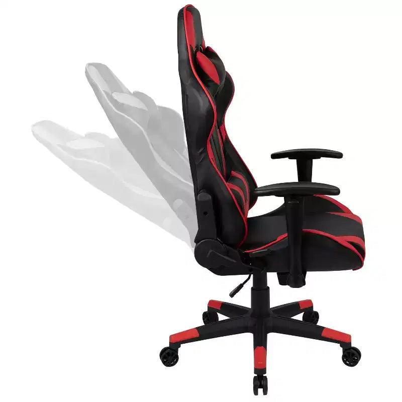 Silla de juego ergonómica Emma and Oliver Racing con respaldo reclinable en piel sintética roja