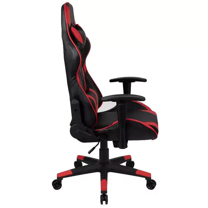 Silla de juego ergonómica Emma and Oliver Racing con respaldo reclinable en piel sintética roja