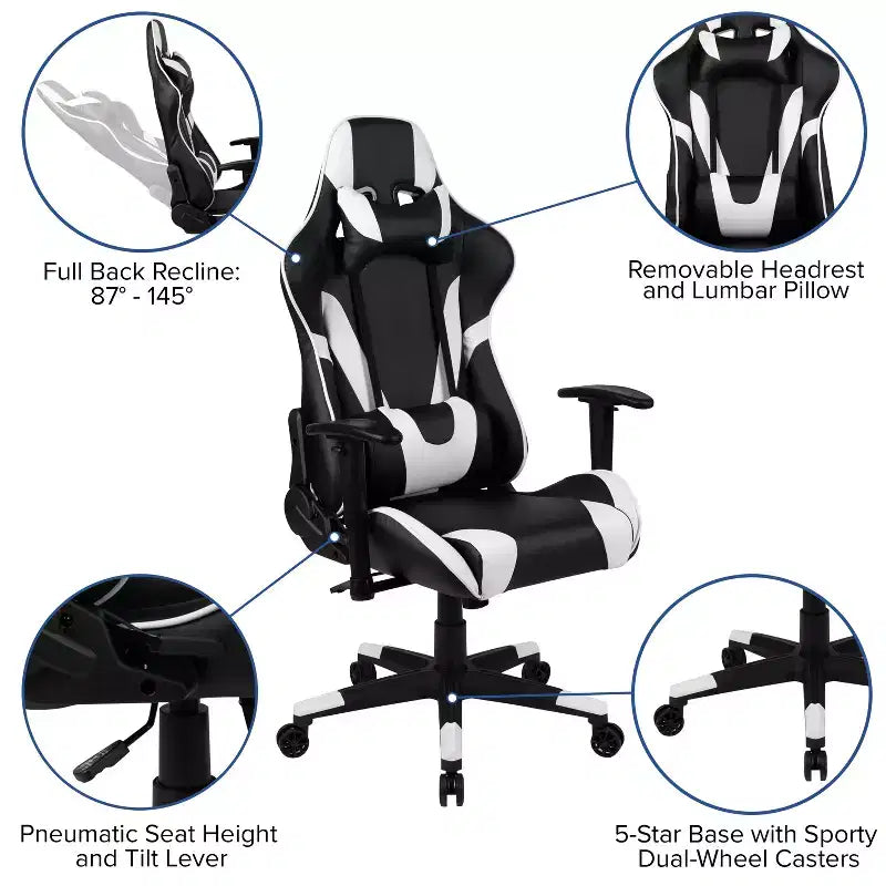 Silla de juego ergonómica Emma and Oliver Racing con respaldo reclinable en piel sintética roja