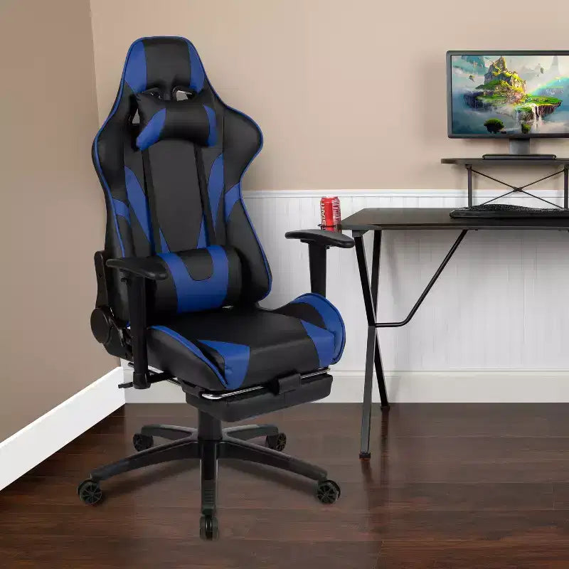 Sillón ergonómico de piel sintética roja reclinable con reposapiés para videojuegos Emma and Oliver Racing