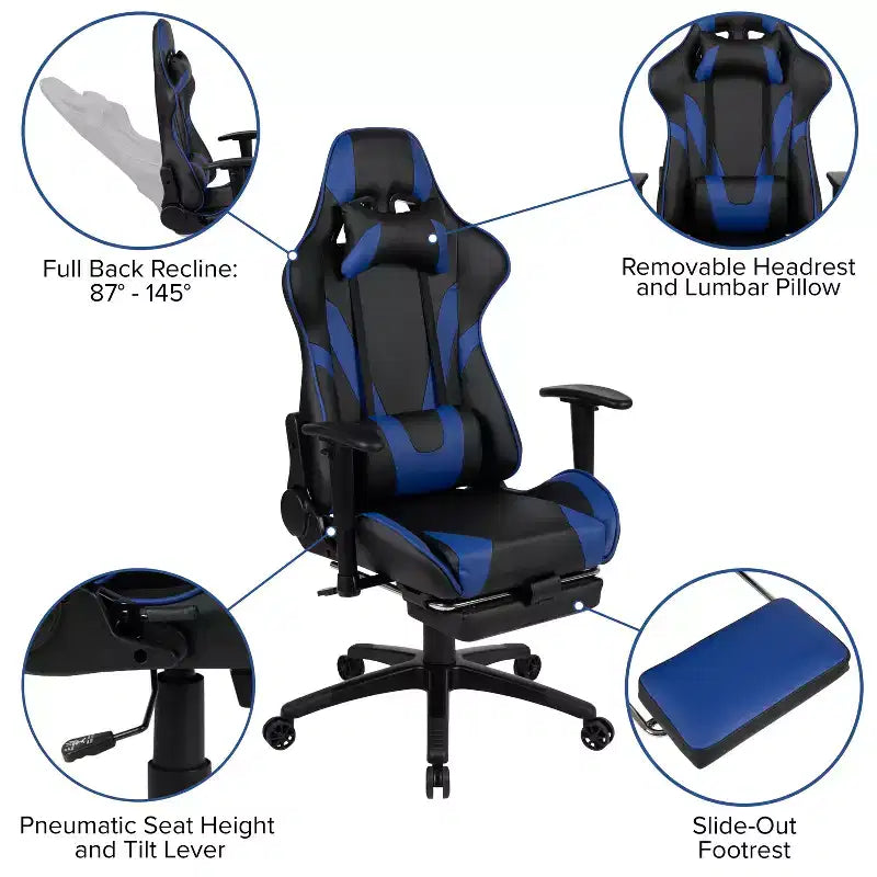 Sillón ergonómico de piel sintética roja reclinable con reposapiés para videojuegos Emma and Oliver Racing