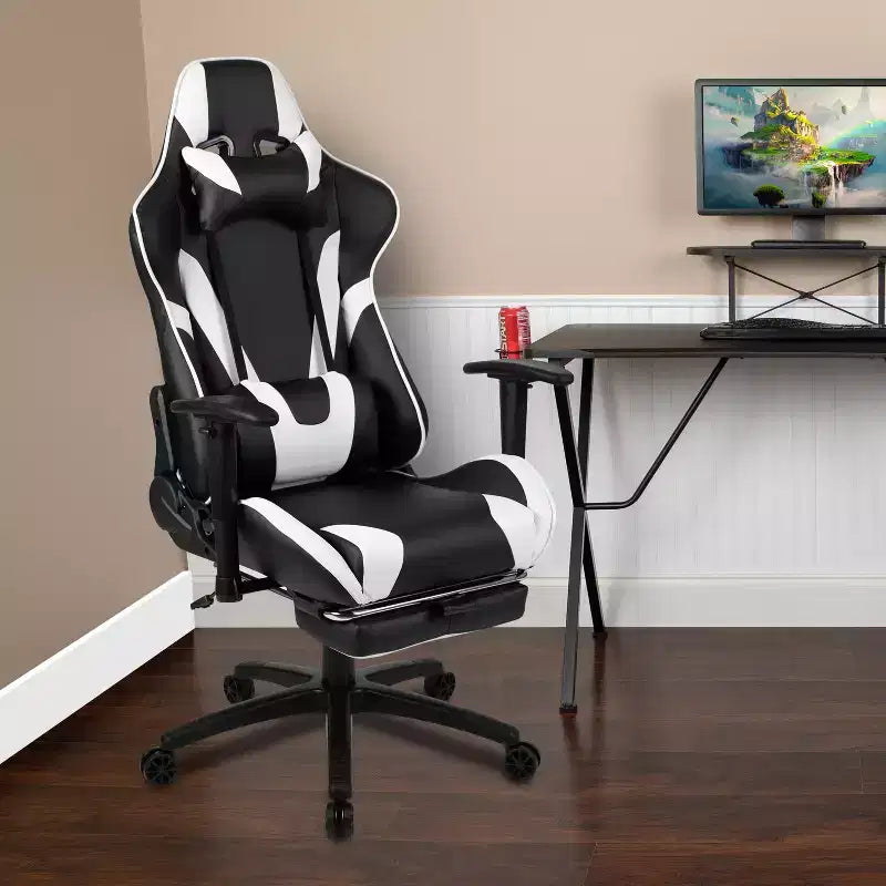 Sillón ergonómico de piel sintética roja reclinable con reposapiés para videojuegos Emma and Oliver Racing