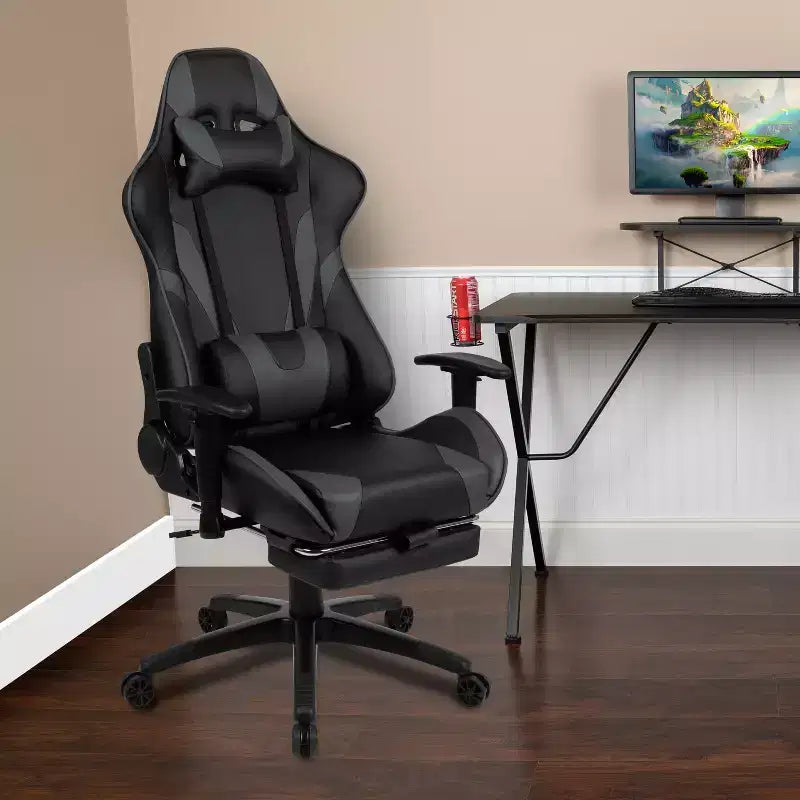 Sillón ergonómico de piel sintética roja reclinable con reposapiés para videojuegos Emma and Oliver Racing