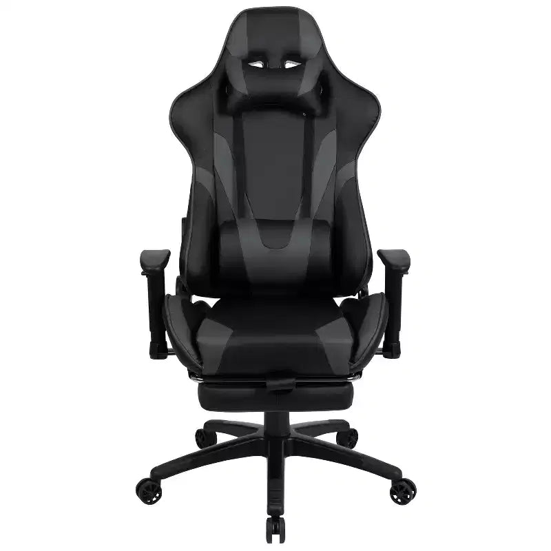 Sillón ergonómico de piel sintética roja reclinable con reposapiés para videojuegos Emma and Oliver Racing