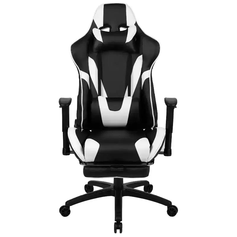Sillón ergonómico de piel sintética roja reclinable con reposapiés para videojuegos Emma and Oliver Racing