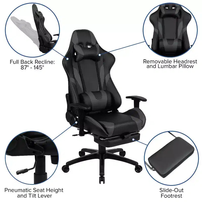 Sillón ergonómico de piel sintética roja reclinable con reposapiés para videojuegos Emma and Oliver Racing