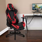 Sillón ergonómico de piel sintética roja reclinable con reposapiés para videojuegos Emma and Oliver Racing