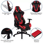 Sillón ergonómico de piel sintética roja reclinable con reposapiés para videojuegos Emma and Oliver Racing