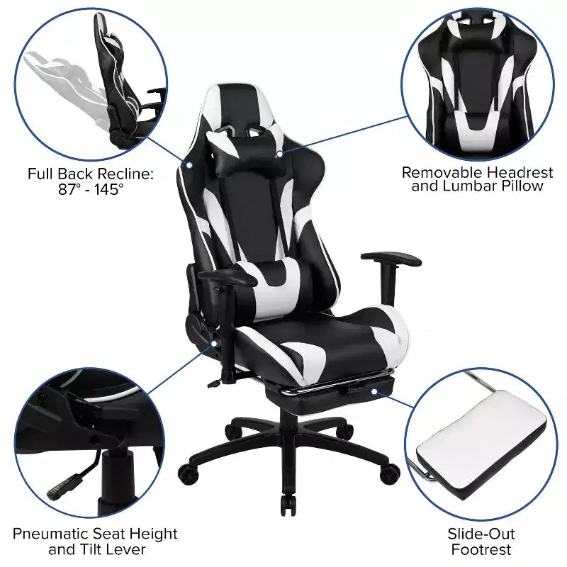 Sillón ergonómico de piel sintética roja reclinable con reposapiés para videojuegos Emma and Oliver Racing
