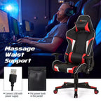 Silla ergonómica reclinable para videojuegos Costway con masaje, giratoria, de oficina, con soporte lumbar, en blanco, azul, gris o rojo