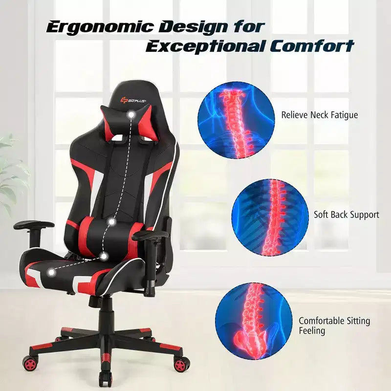 Silla ergonómica reclinable para videojuegos Costway con masaje, giratoria, de oficina, con soporte lumbar, en blanco, azul, gris o rojo