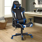 Silla ergonómica reclinable para videojuegos Costway con masaje, giratoria, de oficina, con soporte lumbar, en blanco, azul, gris o rojo