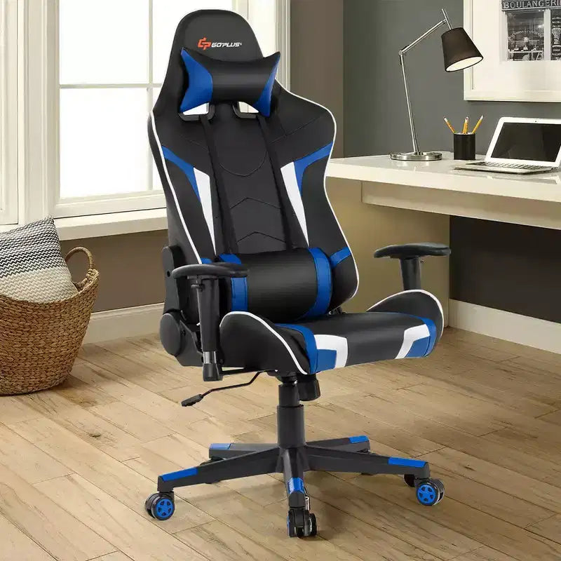 Silla ergonómica reclinable para videojuegos Costway con masaje, giratoria, de oficina, con soporte lumbar, en blanco, azul, gris o rojo